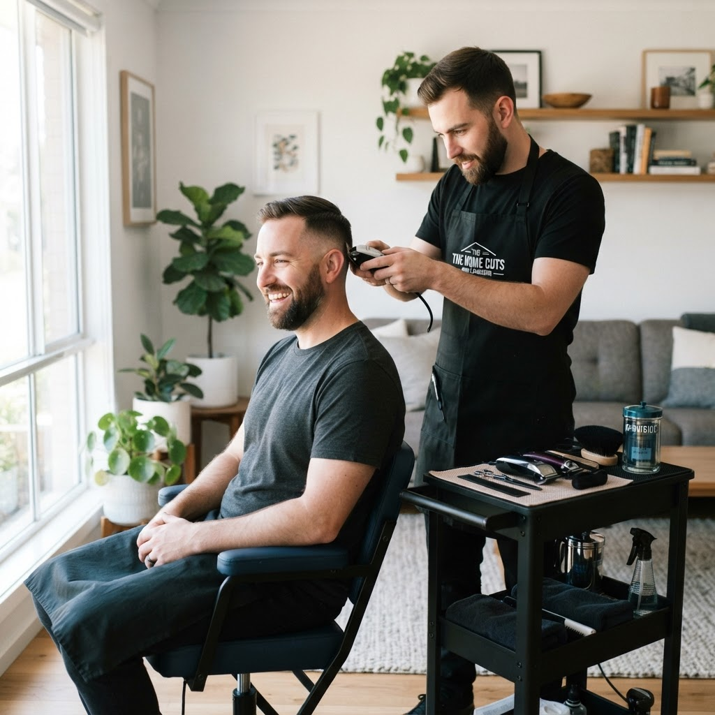 A mobile barber giving a fresh haircut at a client's home